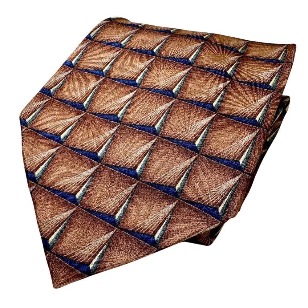 Bill Blass Vintage Silk Geometric Necktie Brown Designer Tie